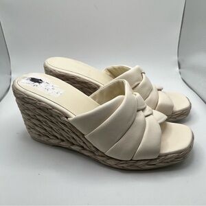 NWOB VINCE Gilian Woven Leather Espadrille Wedge Sandals White Womens Size 8.5